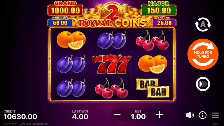 Spin 843: balance 10,630.00 - mixed fruits and 777 on reel 2, mid-session